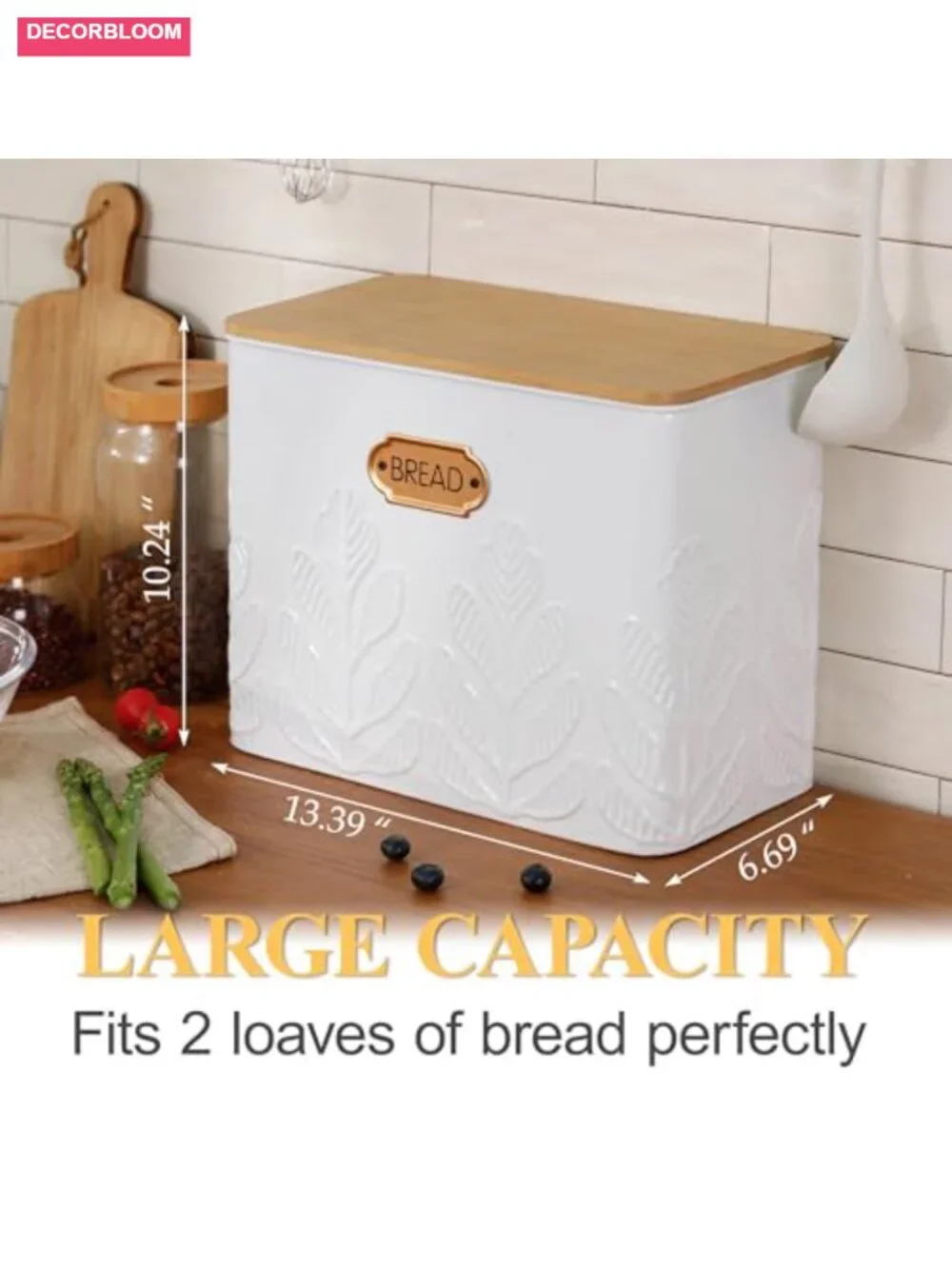 Extra Tall Bread Box with Bamboo Lid Kitchen Storage Carbon Steel